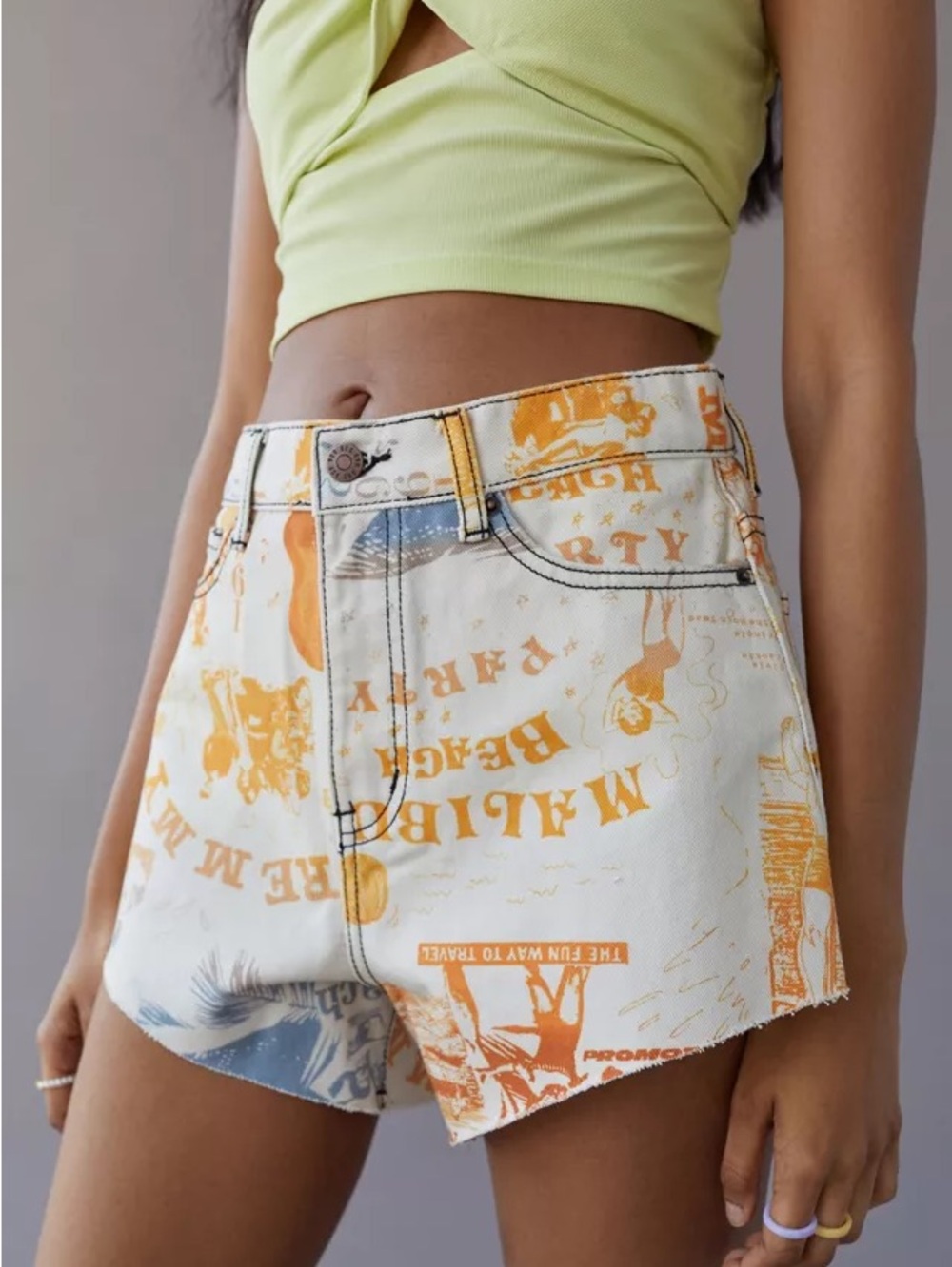 Urban Outfitters BDG Pitched A-Line High-Waisted Malibu Graphic Print Shorts 25